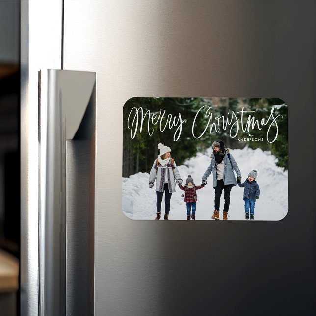 Whimsical Script Merry Christmas Holiday Photo Magnet (Creator Uploaded)
