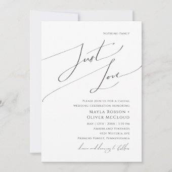 Whimsical Script Nothing Fancy Just Love Wedding Invitation | Zazzle