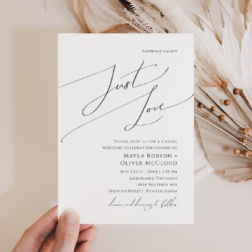 Whimsical Script Nothing Fancy Just Love Wedding Invitation