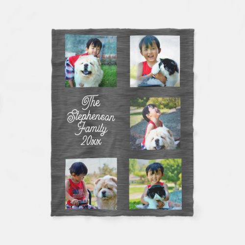  Whimsical Script Personalized Photo Collage Fleece Blanket