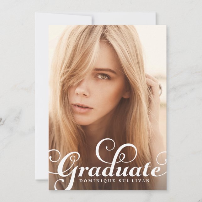 Whimsical Script Photo Graduation Invitation (Front)