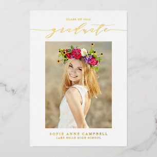 Whimsical Script Photo Graduation Party Foil Invitation