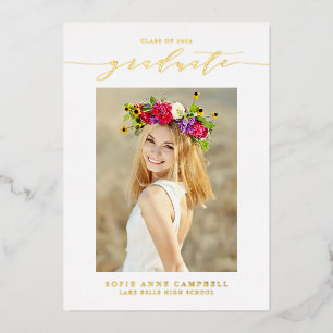Whimsical Script Photo Graduation Party Foil Invitation
