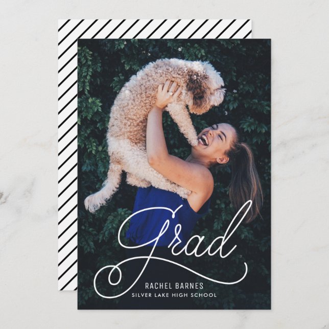 Whimsical Script Photo Graduation Party Invitation (Front/Back)