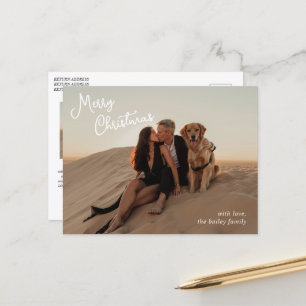 Whimsical Script Photo Modern Christmas Holiday Postcard