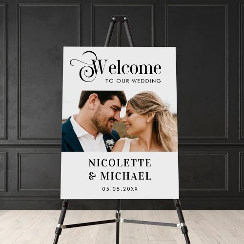 Whimsical Script Photo Retro Wedding Welcome Sign