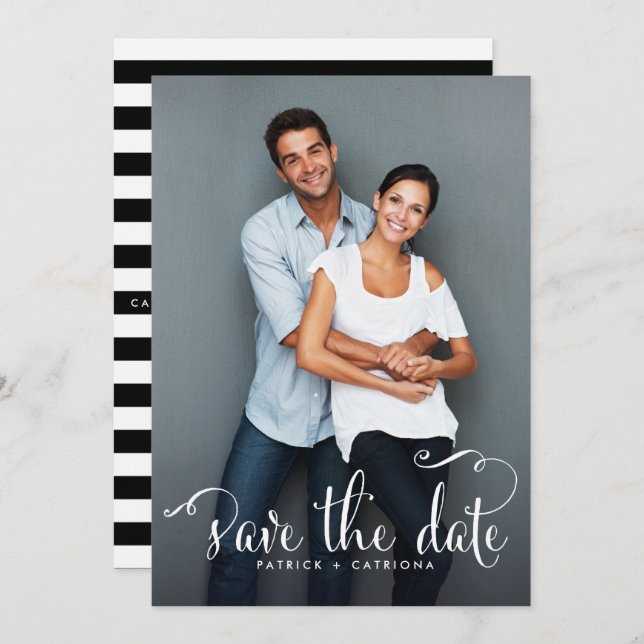 Whimsical Script Photo Save the Date Announcement (Front/Back)