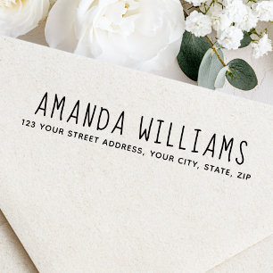 Whimsical script return address self-inking stamp