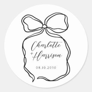 Whimsical Script Ribbon Border Wedding Classic Round Sticker