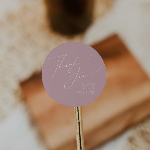 Whimsical Script  Rose Thank You Wedding Favor Classic Round Sticker