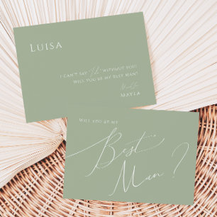 Whimsical Script Sage Best Man Proposal Card