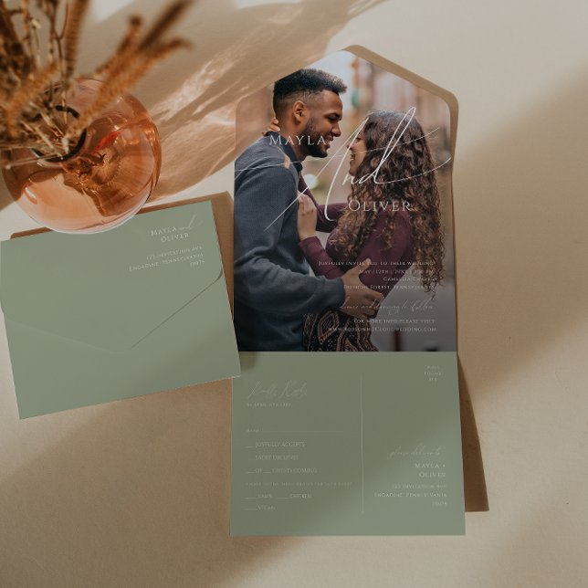 Whimsical Script | Sage Casual Photo Seal and Send All In One Invitation (Creator Uploaded)