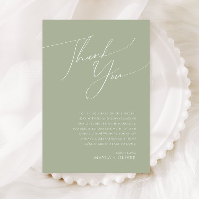 Whimsical Script | Sage Green 5"x7" thank You Card (Creator Uploaded)