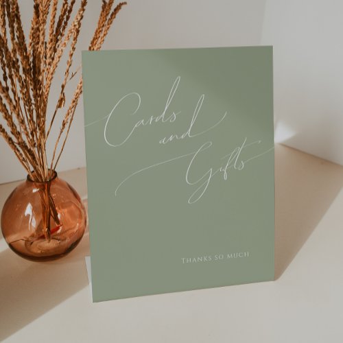 Whimsical Script  Sage Green Cards and Gifts Pedestal Sign
