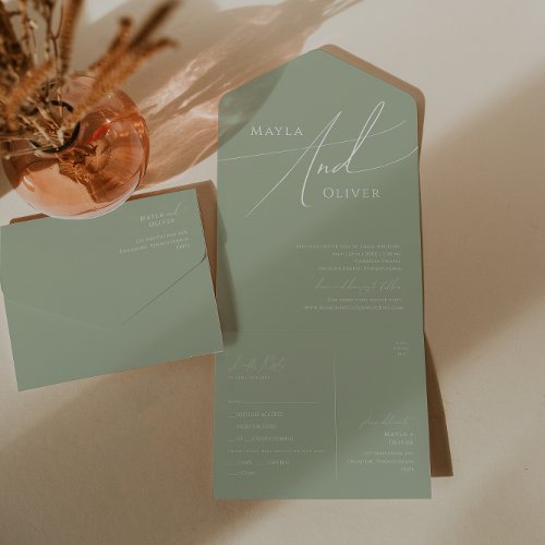 Whimsical Script  Sage Green Casual Seal and Send All In One Invitation