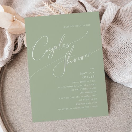 Whimsical Script  Sage Green Couples Shower Invitation