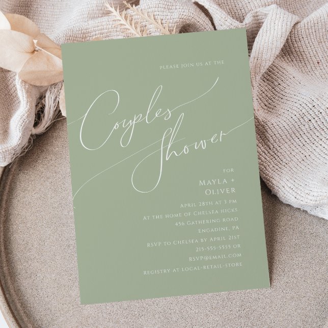 Whimsical Script | Sage Green Couples Shower Invitation