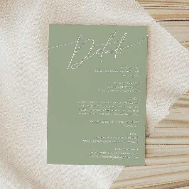Whimsical Script | Sage Green Details Enclosure Card (Creator Uploaded)