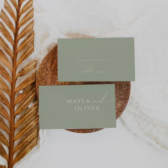 Whimsical Script | Sage Green Flat Wedding Place Card (Creator Uploaded)