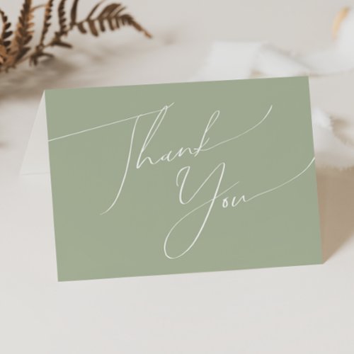 Whimsical Script Sage Green Folded Thank You Card