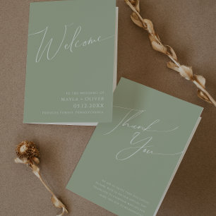 Whimsical Script Sage Green Folded Wedding Program