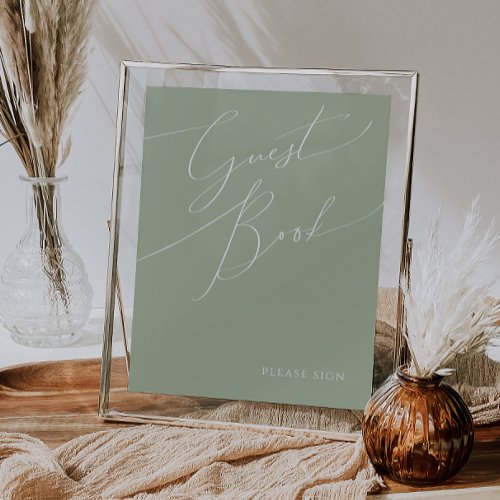 Whimsical Script  Sage Green Guest Book Sign