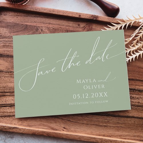 Whimsical Script  Sage Green Horizontal Save The Date