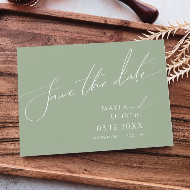 Whimsical Script | Sage Green Horizontal Save The Date (Creator Uploaded)
