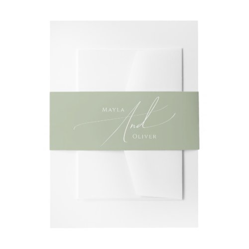 Whimsical Script  Sage Green Invitation Belly Band