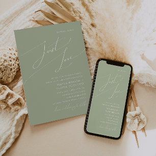 Whimsical Script   Sage Green Just Love Wedding Invitation