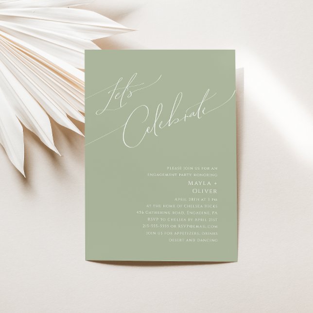 Whimsical Script | Sage Green Let's Celebrate Invitation (Creator Uploaded)