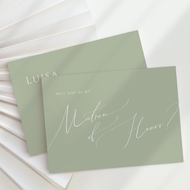 Whimsical Script | Sage Green Matron of Honor Card (Creator Uploaded)