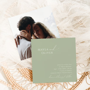 Whimsical Script Sage Green Photo Square Wedding Invitation