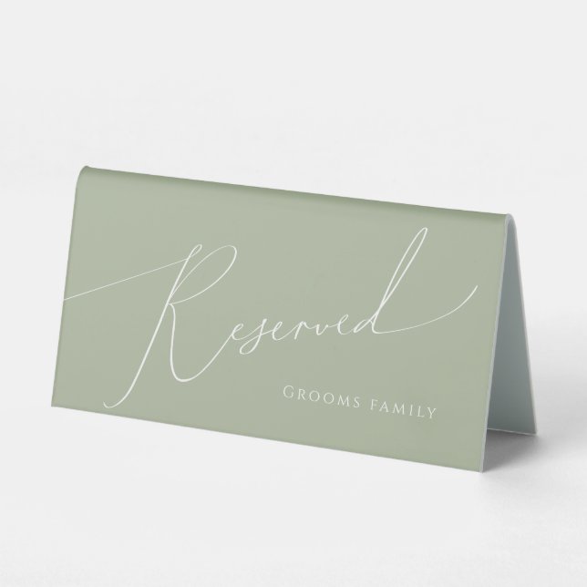 Whimsical Script | Sage Green Reserved Table Tent (Front)
