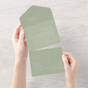 Whimsical Script Sage Green Seal and Send All In One Invitation