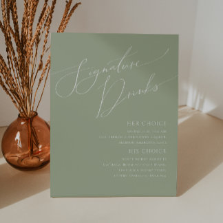 Whimsical Script | Sage Green Signature Drinks Pedestal Sign