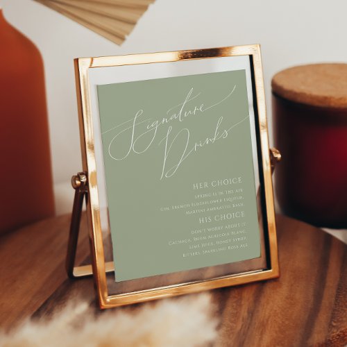 Whimsical Script Sage Green Signature Drinks Sign