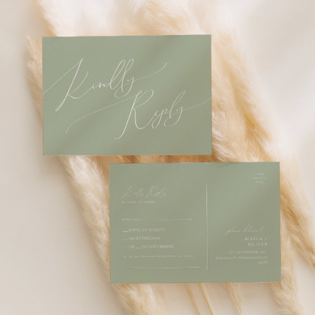 Whimsical Script | Sage Green Song Request RSVP Postcard (Creator Uploaded)