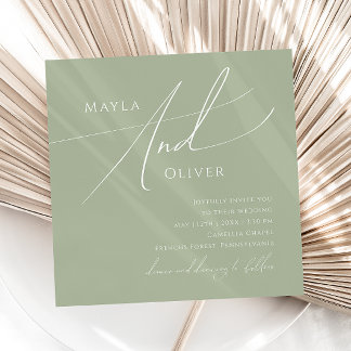 Whimsical Script | Sage Green Square Wedding Invitation