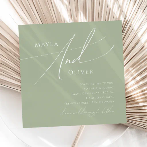 Whimsical Script | Sage Green Square Wedding Invitation