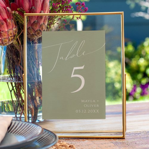 Whimsical Script  Sage Green Table Number