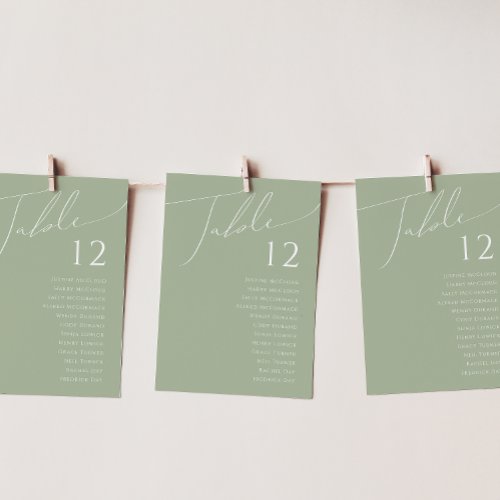 Whimsical Script  Sage Green Table Number Chart
