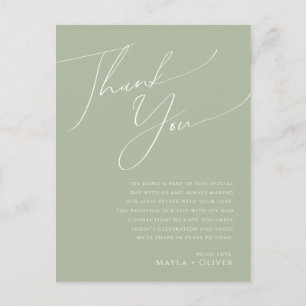 Whimsical Script Sage Green Table Thank You Card