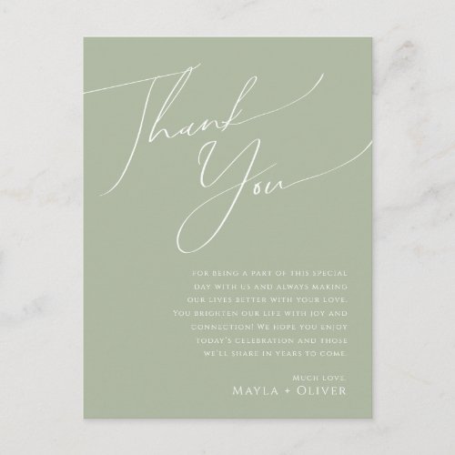 Whimsical Script  Sage Green Table Thank You Card