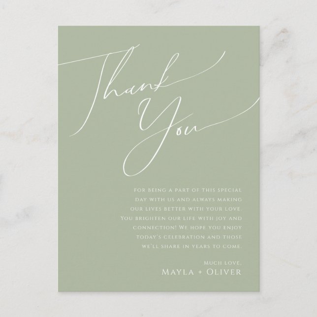 Whimsical Script | Sage Green Table Thank You Card (Front)