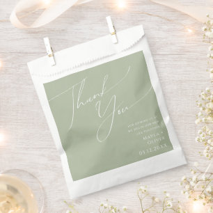 Whimsical Script Sage Green Thank You Favor Bag