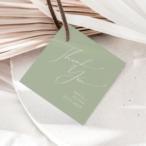 Whimsical Script  Sage Green Thank You Favor Tags