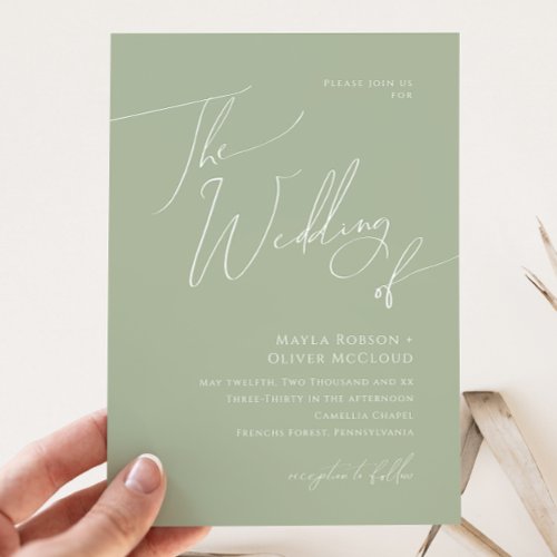 Whimsical Script  Sage Green The Wedding Of Invitation