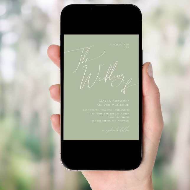 Whimsical Script | Sage Green The Wedding Of Invitation (Front Digital)
