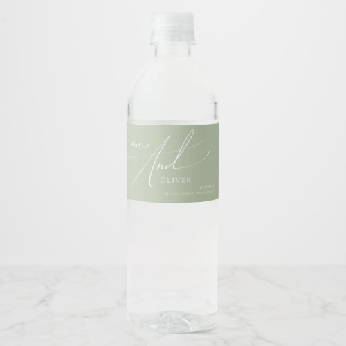 Whimsical Script  Sage Green Water Bottle Label